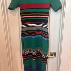 Diane Von Furstenberg Green Multicolor Striped Midi Dress
